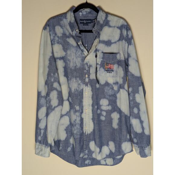 Polo Ralph Lauren Mens L Embroidered American Flag Top Rugged Distressed Grunge - Picture 2 of 9